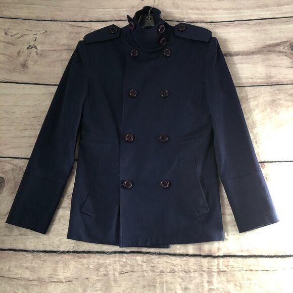 Von Lancelot Other - Von Lancelot Trench Coat S Navy Blue Double Breasted Jacket Military Goth Punk